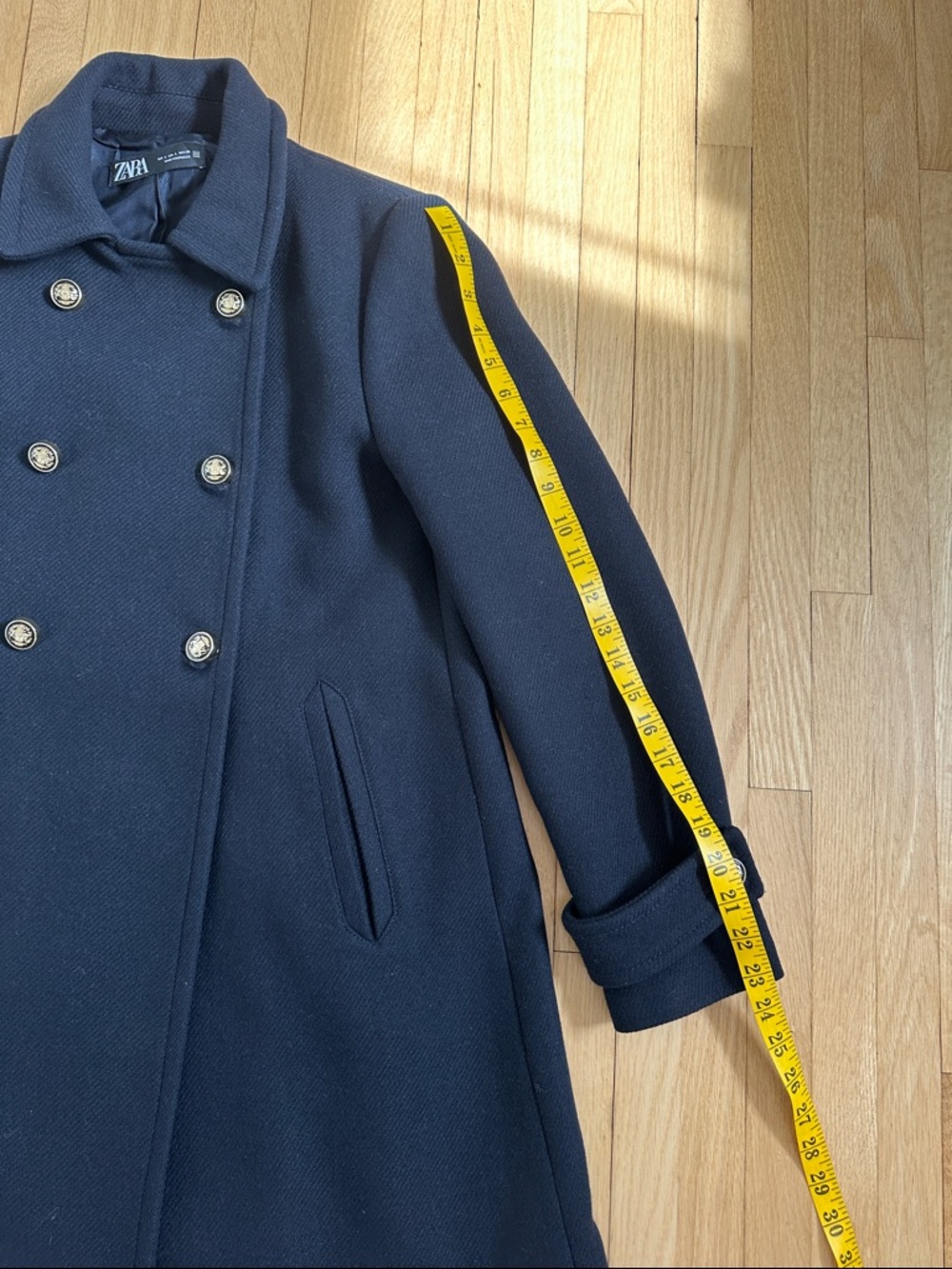Zara women’s navy wool blend swing pea coat size large - Picture 6 of 9